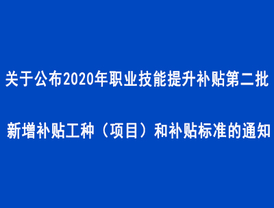 关于公布2020年职业技能提升补贴第二批新增补贴工种（项目）和补贴标准的通知